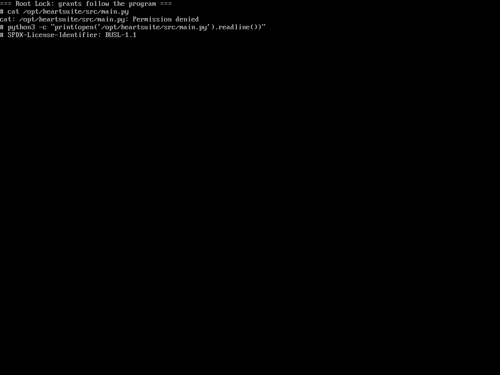 cat denied; python3 reads the same file